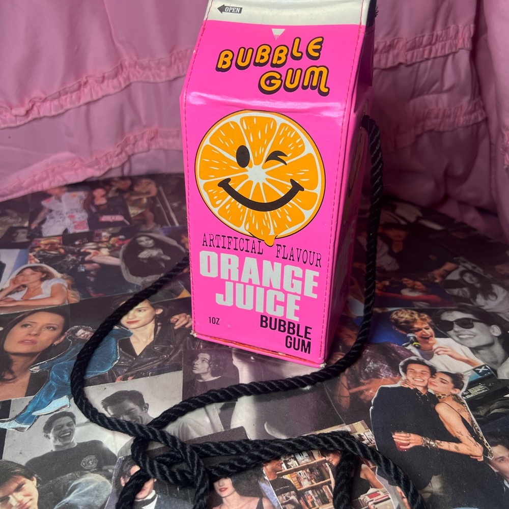 Bubble Gum Orange Juice Carton Shoulder Bag